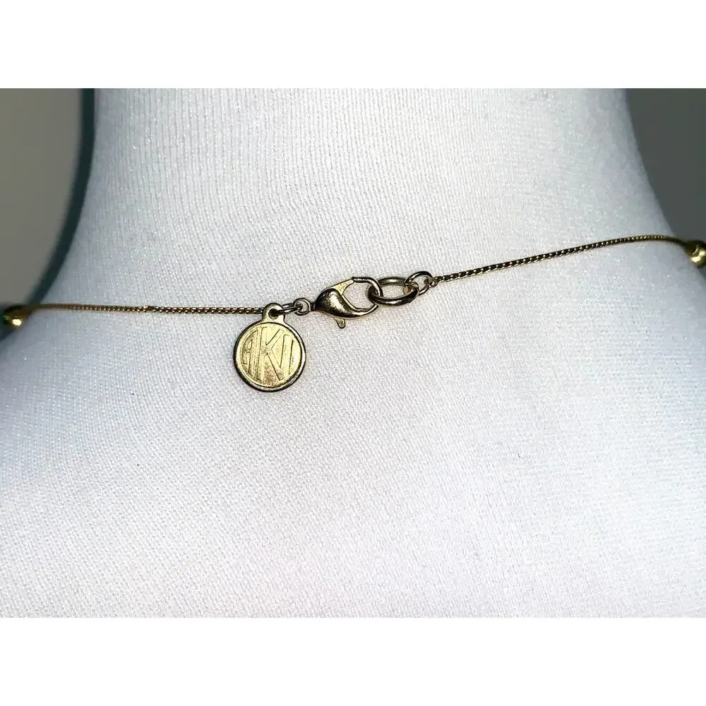 Vintage AKD Gold Tone Faux Pearl Station Long Necklace